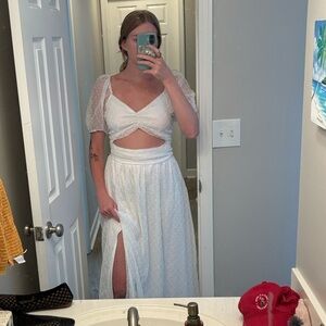 White Lace Two-Piece Dress with Slit